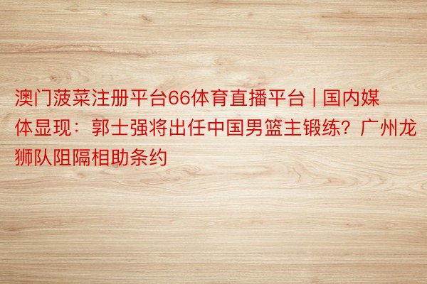 澳门菠菜注册平台66体育直播平台 | 国内媒体显现：郭士强将出任中国男篮主锻练？广州龙狮队阻隔相助条约