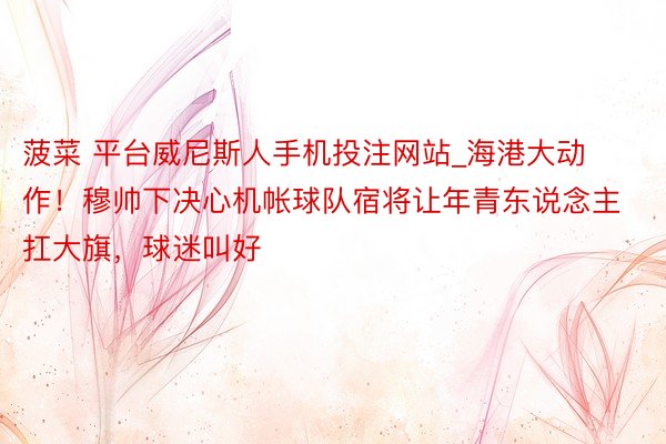 菠菜 平台威尼斯人手机投注网站_海港大动作！穆帅下决心机帐球队宿将让年青东说念主扛大旗，球迷叫好