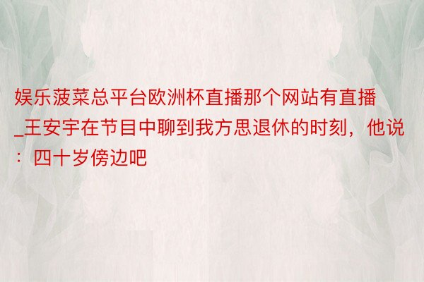 娱乐菠菜总平台欧洲杯直播那个网站有直播_王安宇在节目中聊到我方思退休的时刻,他说:四十岁傍边吧